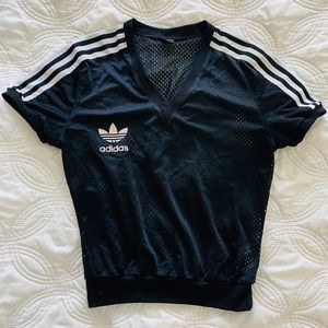 ADIDAS perforated black white logo tee fitness athleisure top